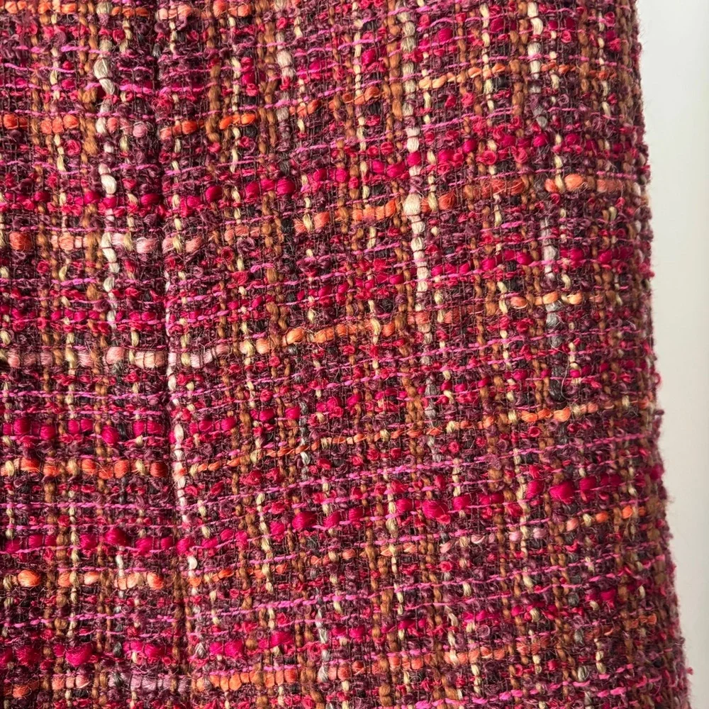Lafayette 148 New York Tweed Midi Skirt Red Purple Flounce Hem Size 4